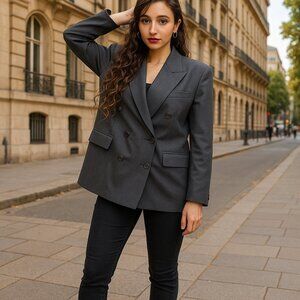 Vintage 100% Wool Long Blazer Ladies 10 Lined 90's Navy Blue Classic Academia